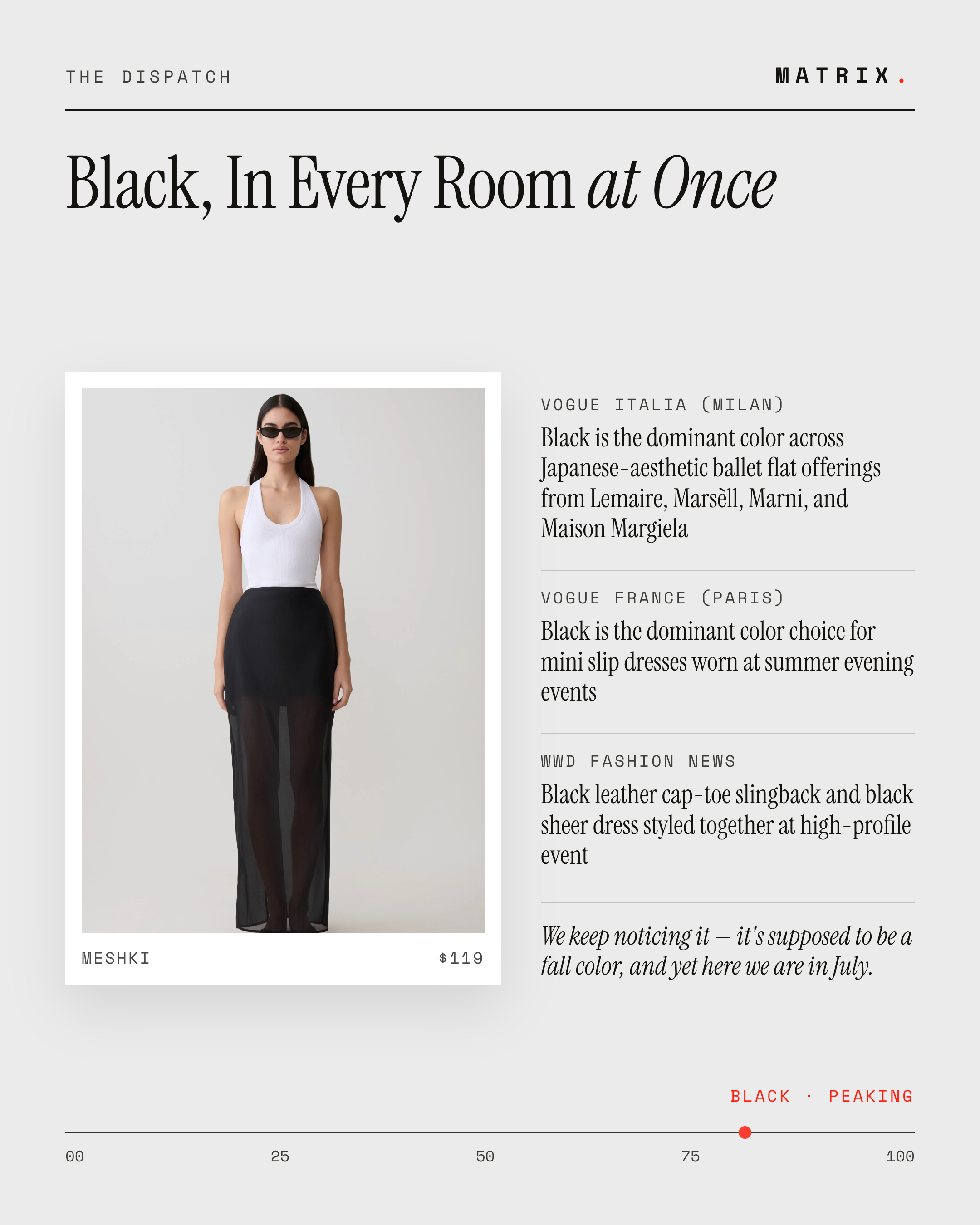 Black is supposed to be a fall color. It's July, and it's…