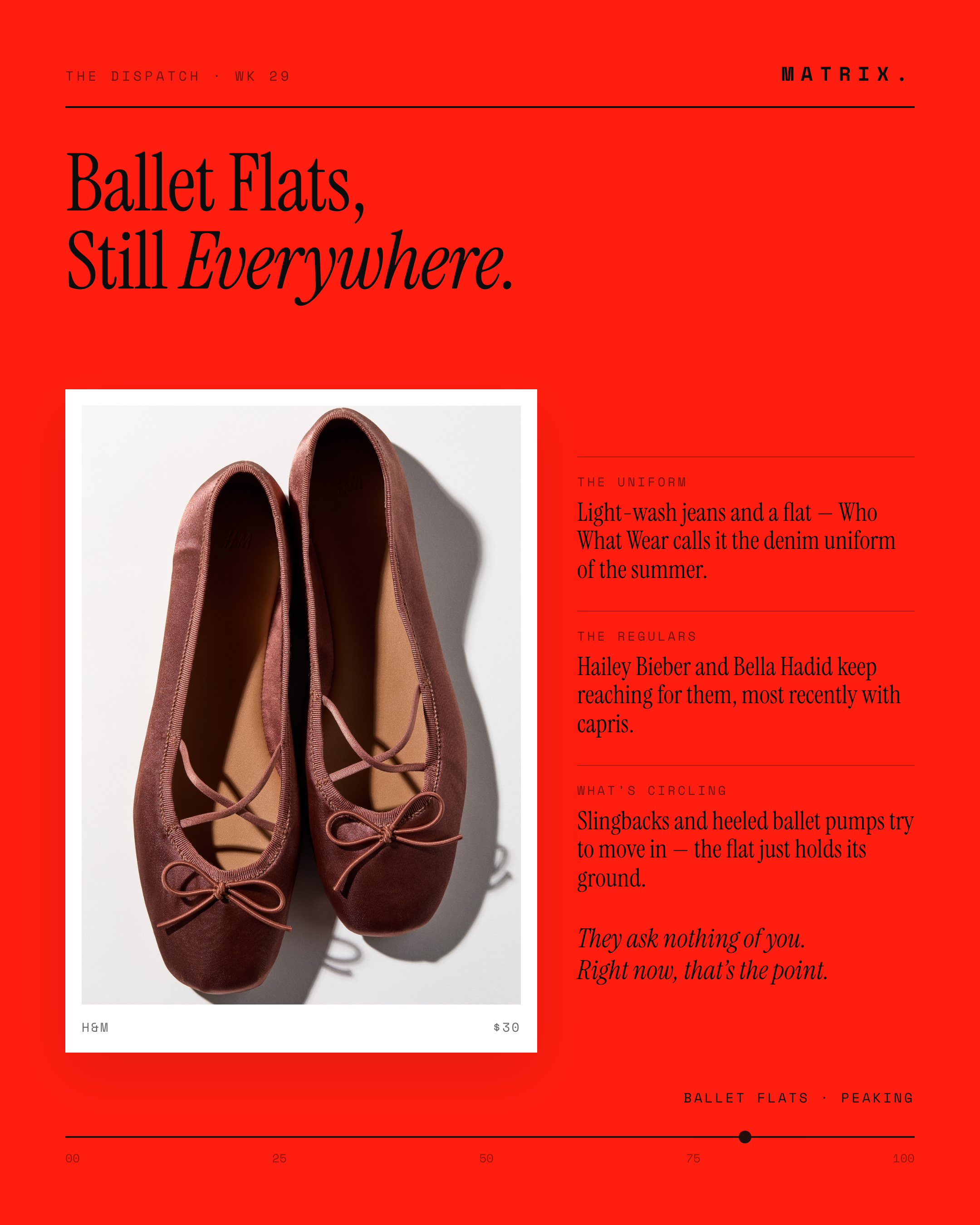Ballet flats, still everywhere. We keep circling back to…